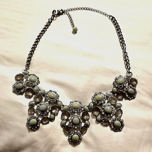 Lia Sophia Fondant Statement Necklace Silver Tone With Varied Green Insets